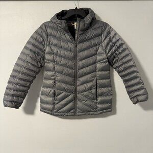 Lolë Gray Duck Down/Feather Quilted Lightweight Hooded Puffer Jacket Coat  L